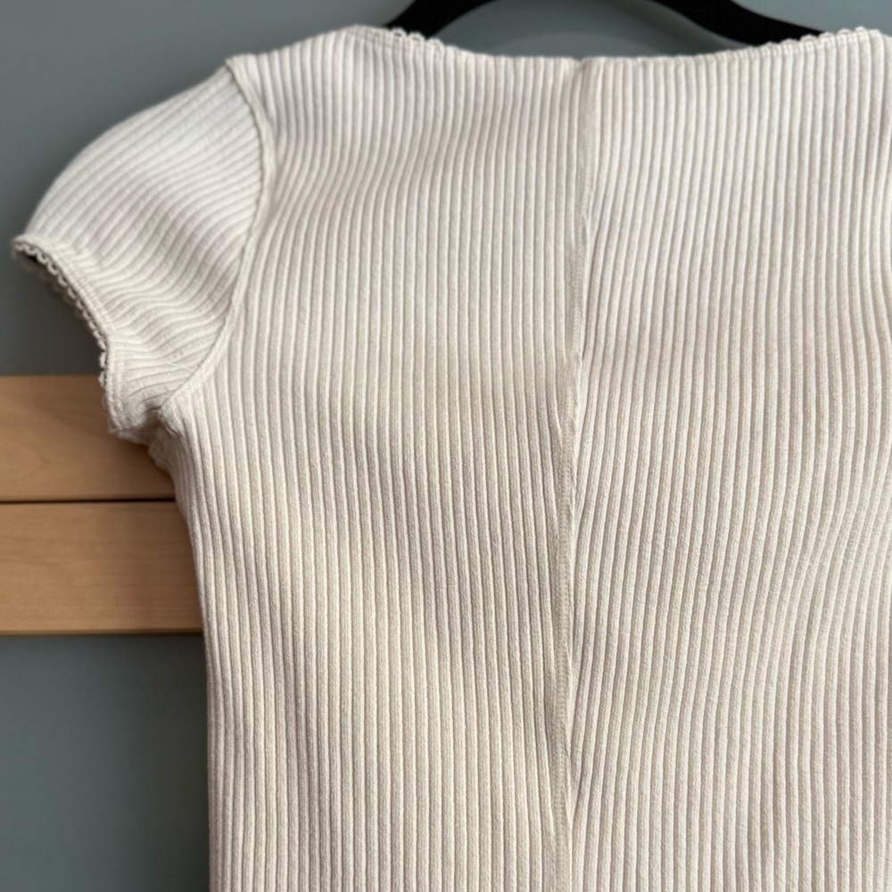 Women's Cream Button-Up Ribbed Top - Picture 8 of 9